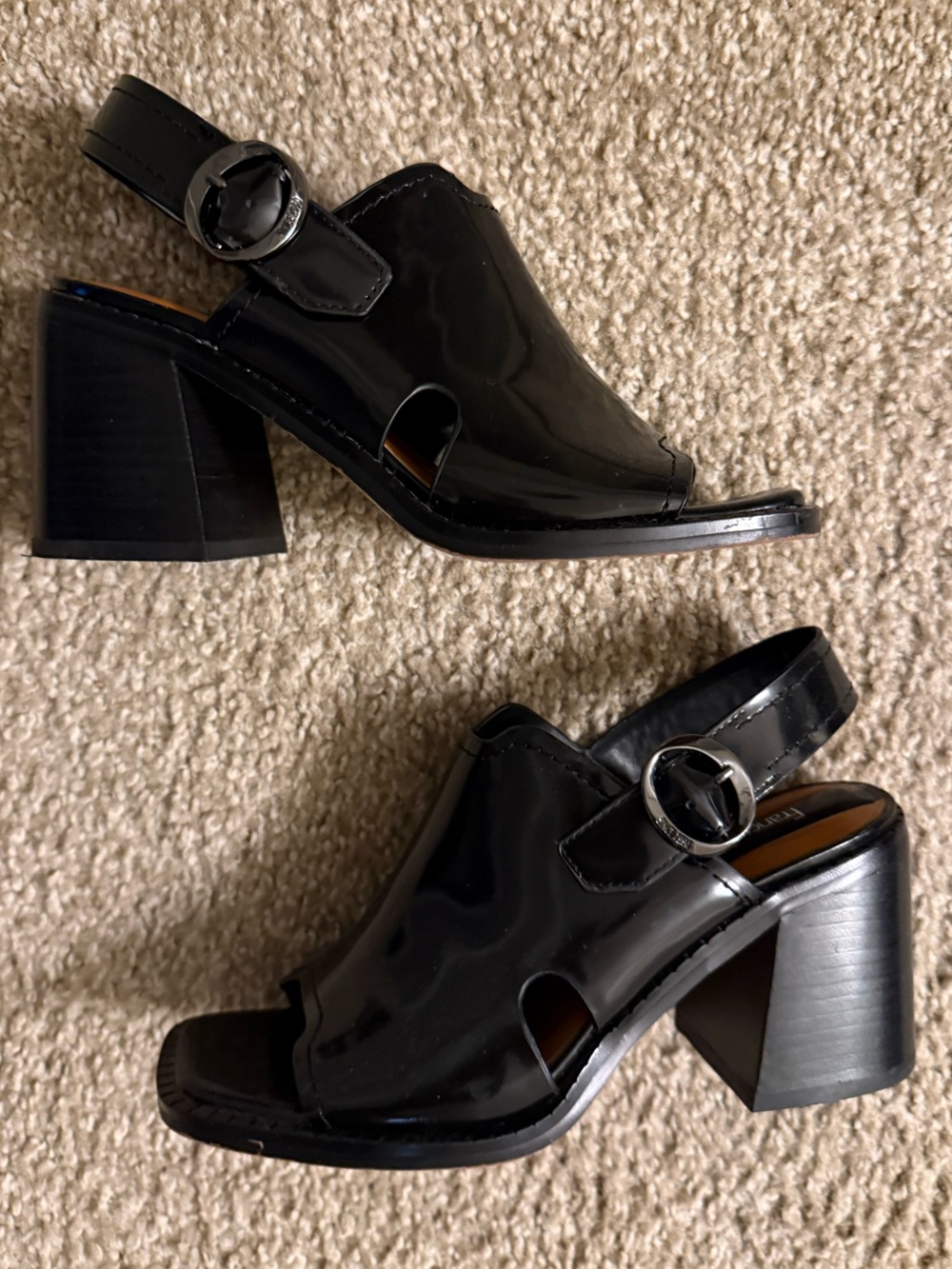 Franco Sarto Black Patent Slingback Block Heels
